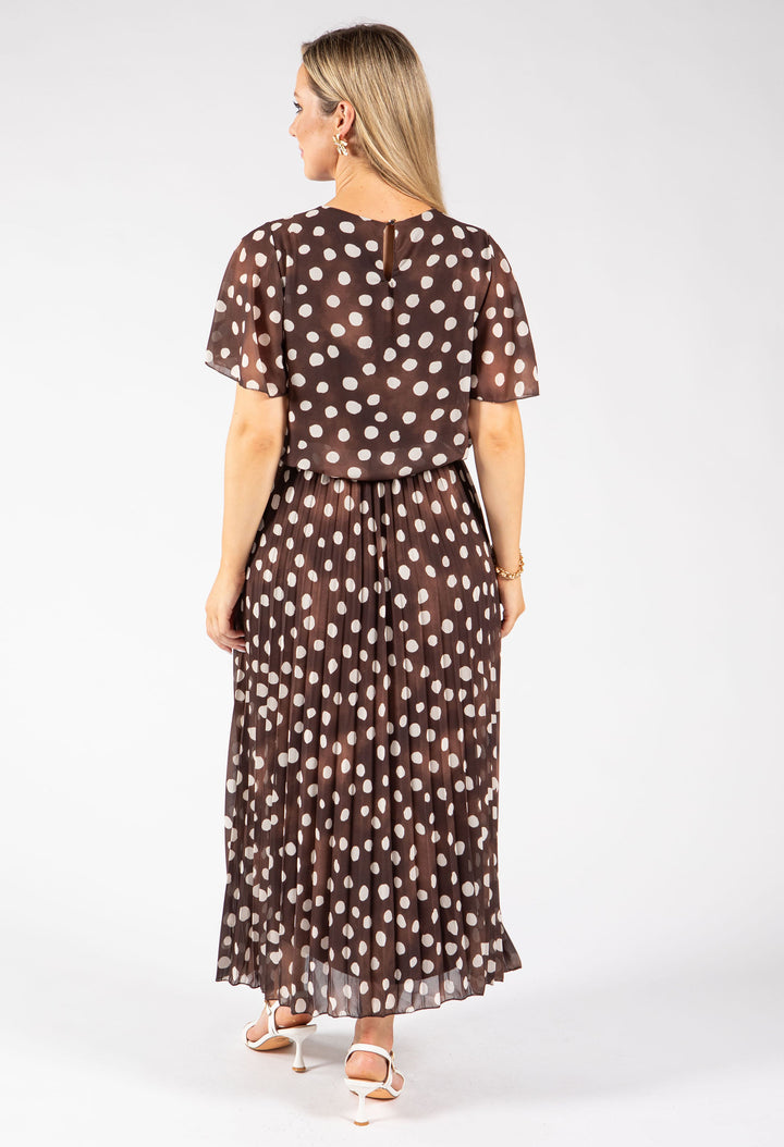 Polka Dot Plisse Pleated Midi Dress