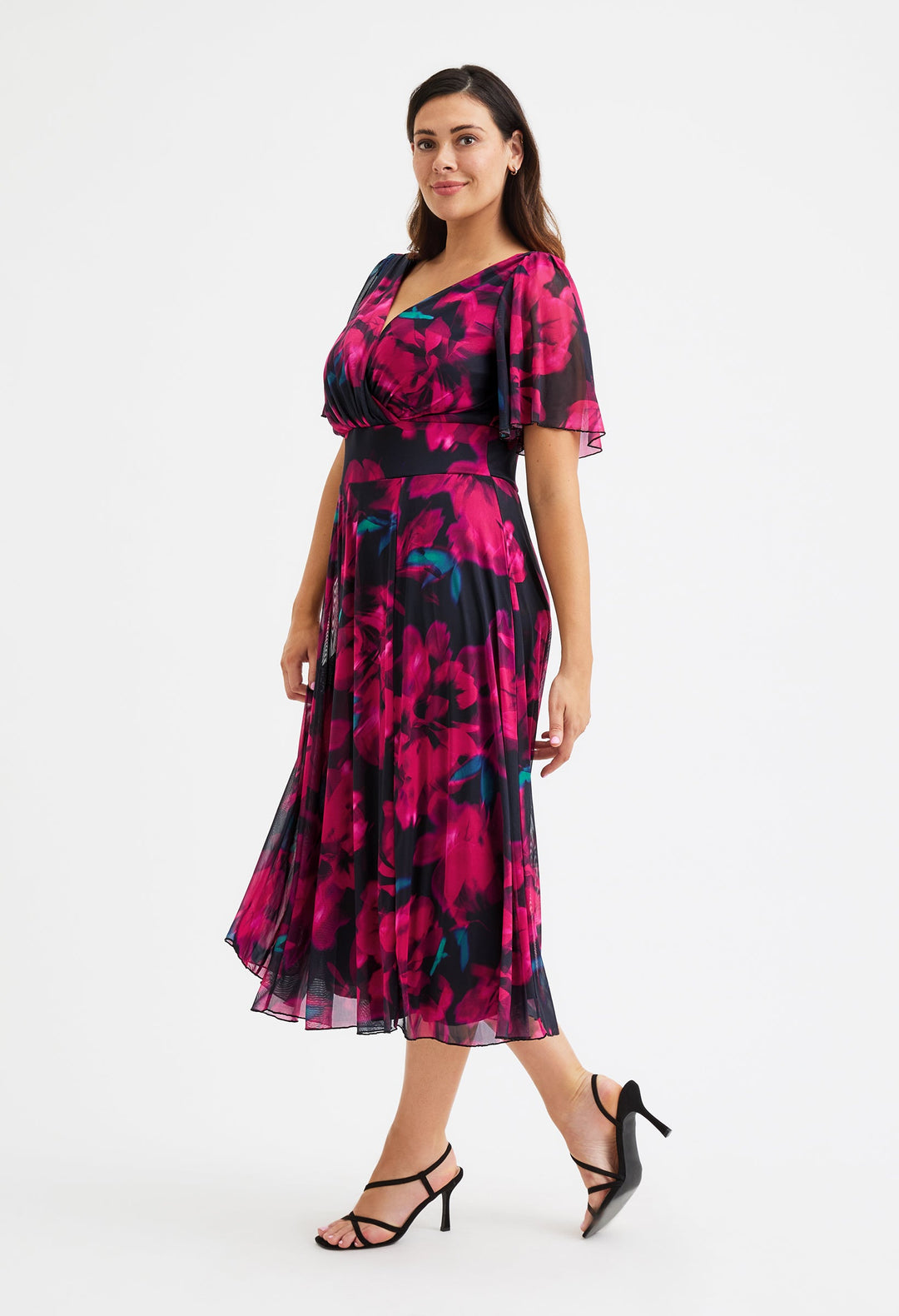 Victoria Angel Sleeve Mesh Midi Curve+ Dress