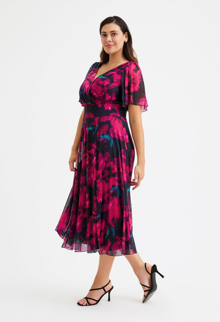 Victoria Angel Sleeve Mesh Midi Curve+ Dress