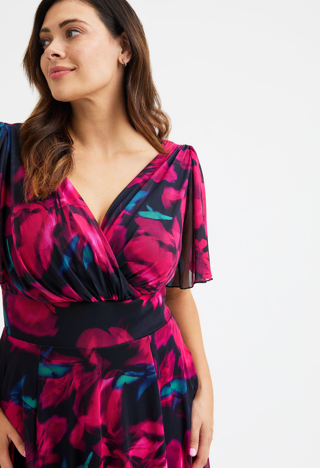 Victoria Angel Sleeve Mesh Midi Curve+ Dress