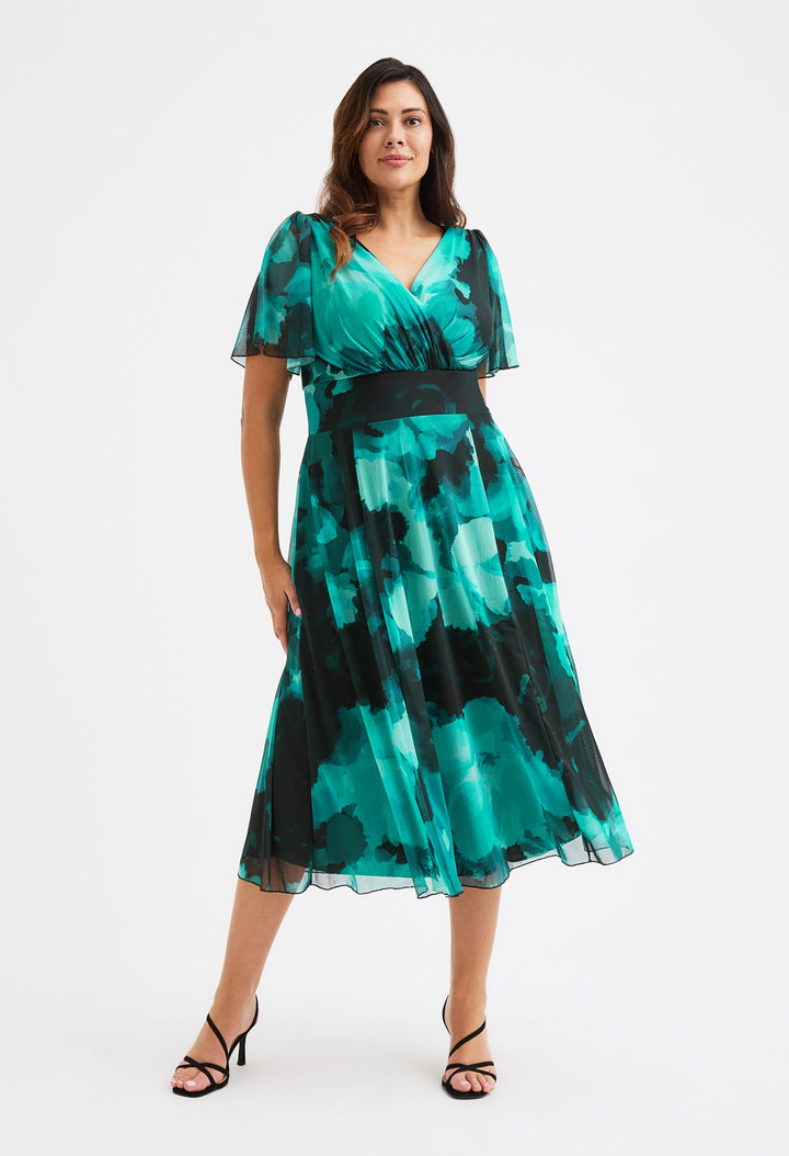 Victoria Angel Sleeve Mesh Midi Curve+ Dress