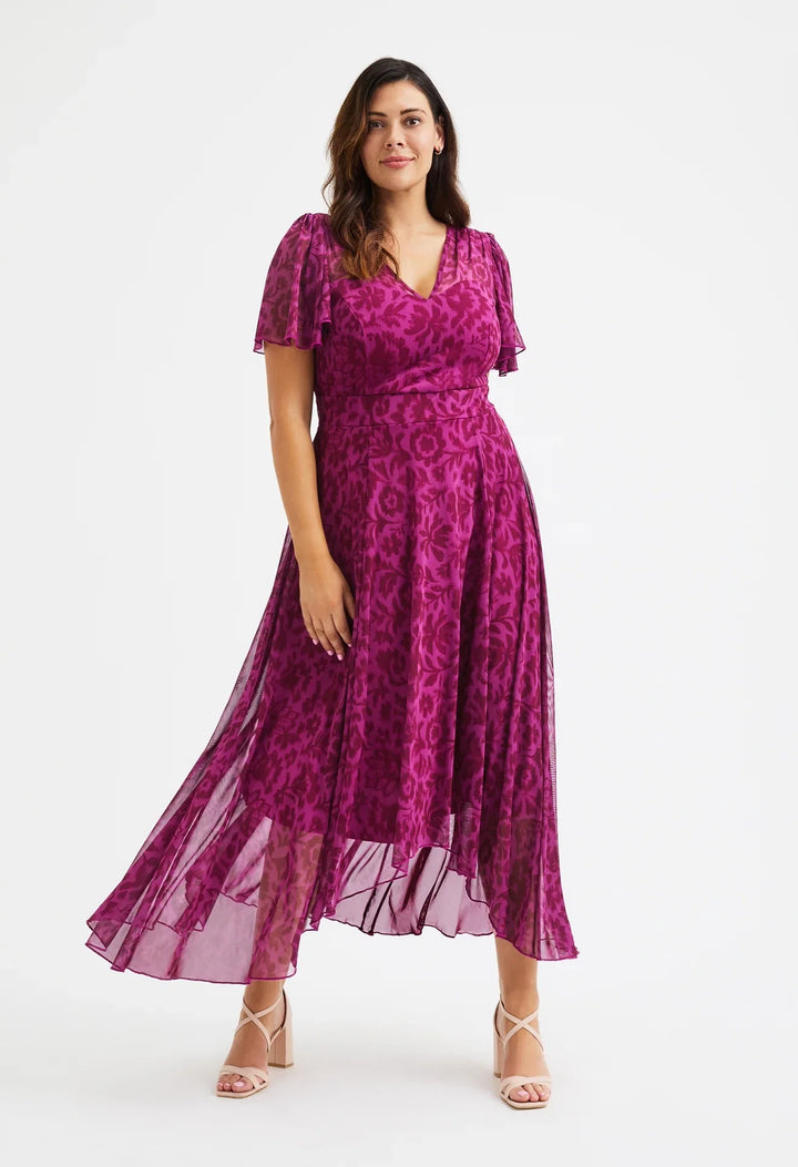 Tilly Angel Sleeve V-Neck Curve+ Dress
