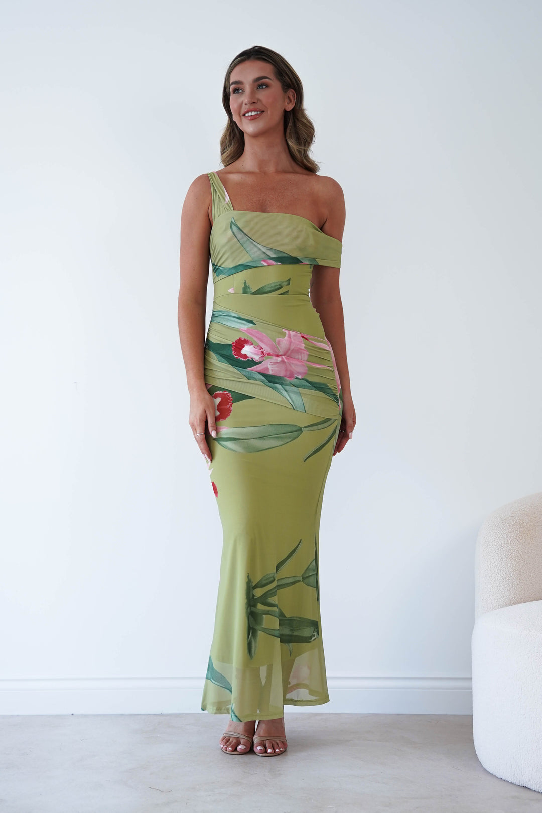 Cancun Floral Print Mesh Maxi Dress | Green