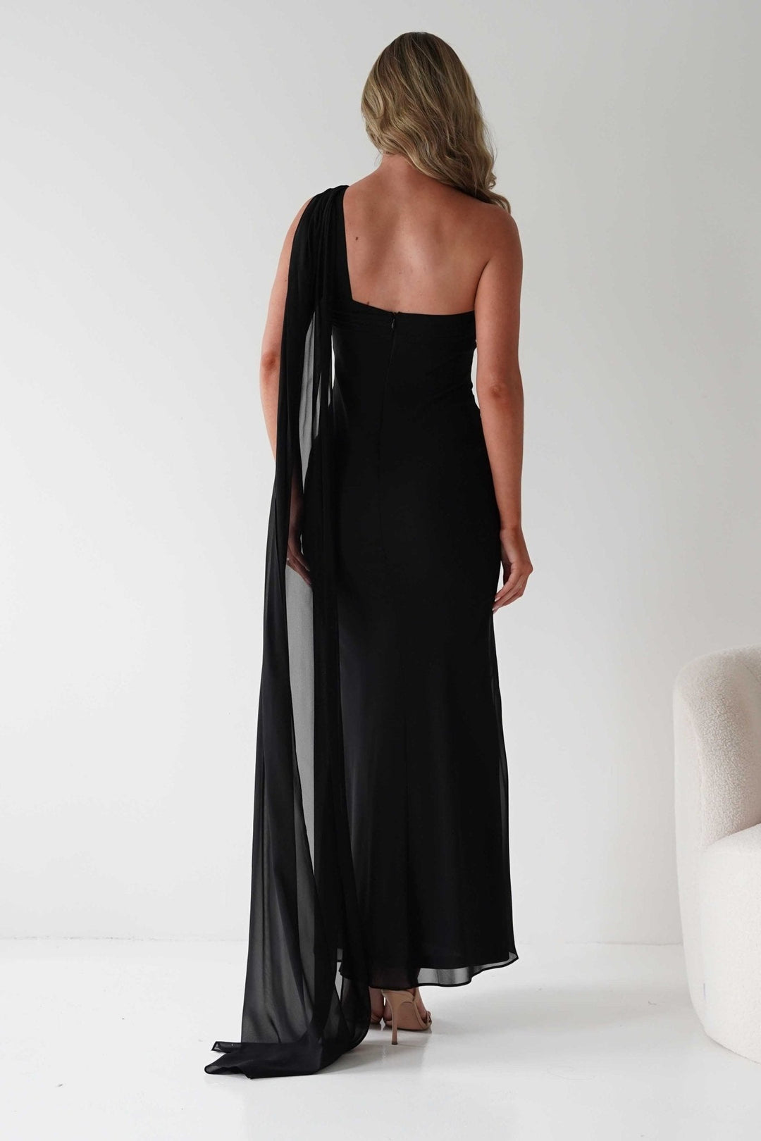 Hathaway Chiffon Drape Maxi Dress | Black