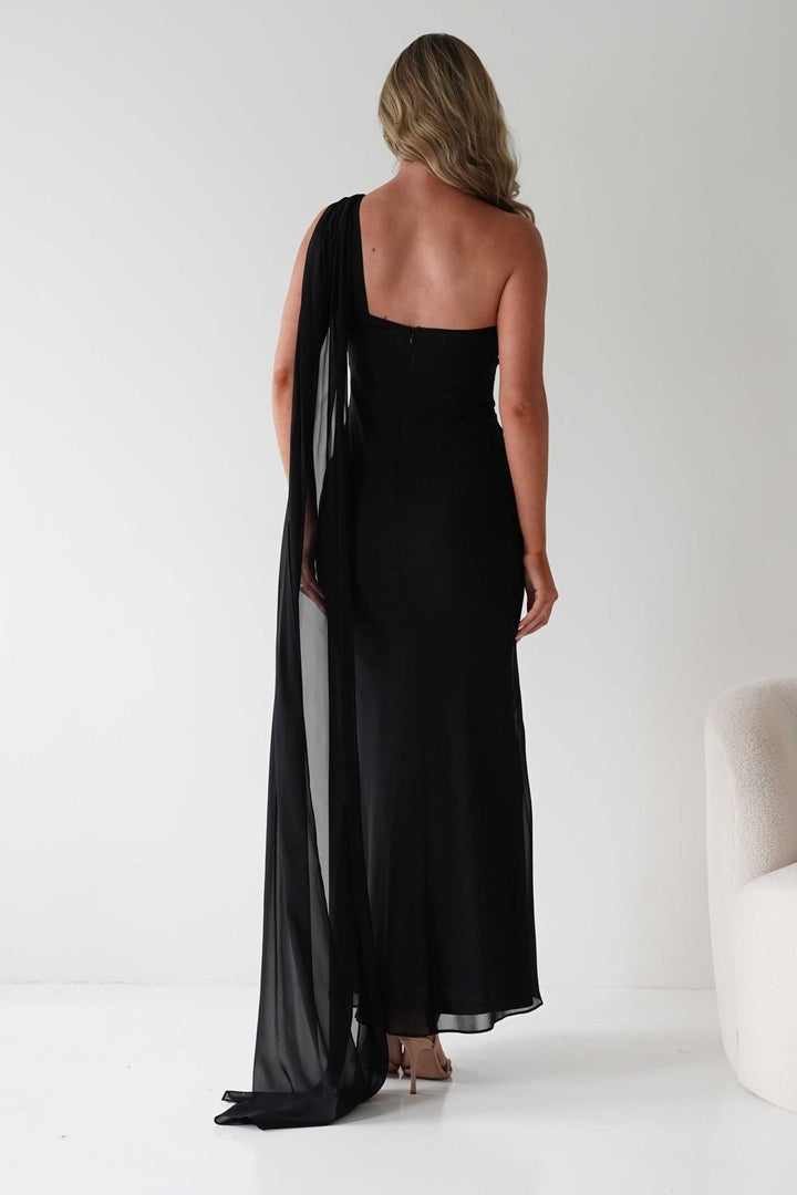 Hathaway Chiffon Drape Maxi Dress | Black