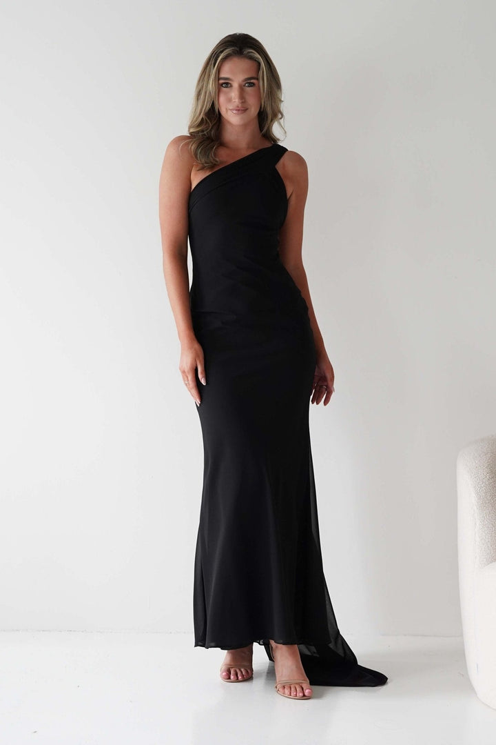 Hathaway Chiffon Drape Maxi Dress | Black