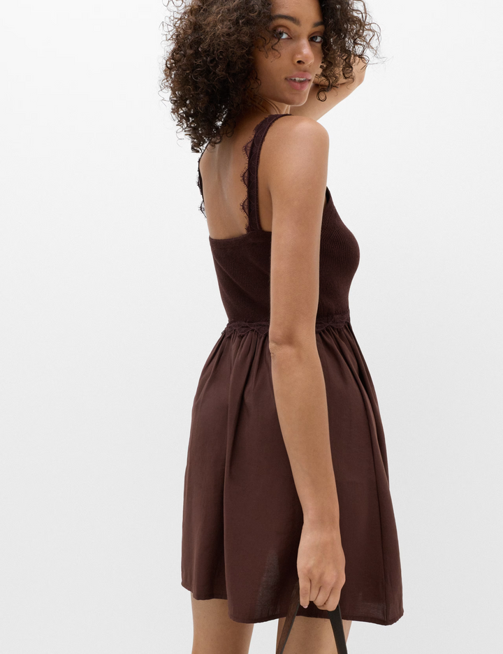 Lola - Textured Lace Detail Mini Knitted Dress