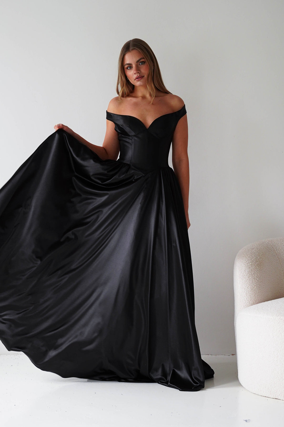 Irenia Off The Shoulder Structured Maxi Gown | Black