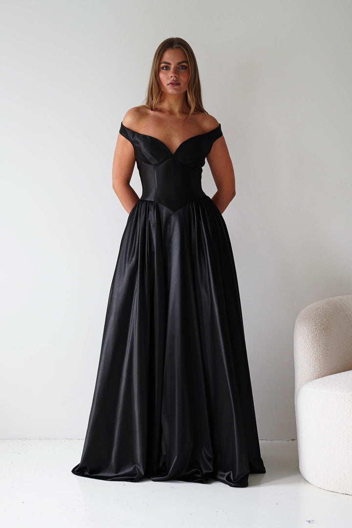 Irenia Off The Shoulder Structured Maxi Gown | Black