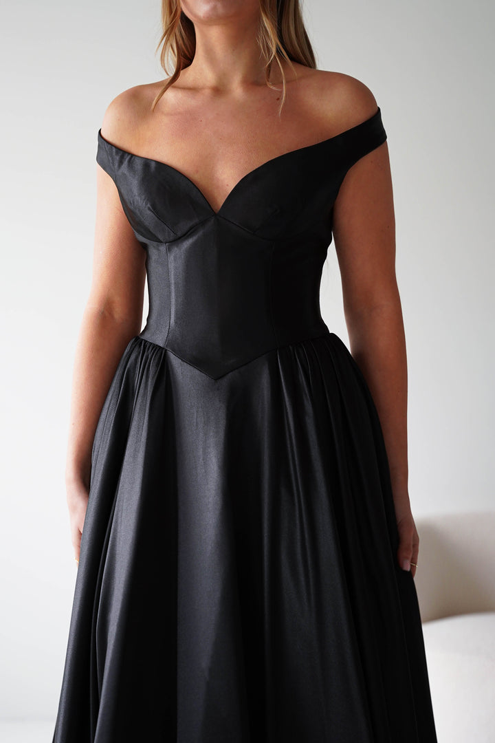 Irenia Off The Shoulder Structured Maxi Gown | Black