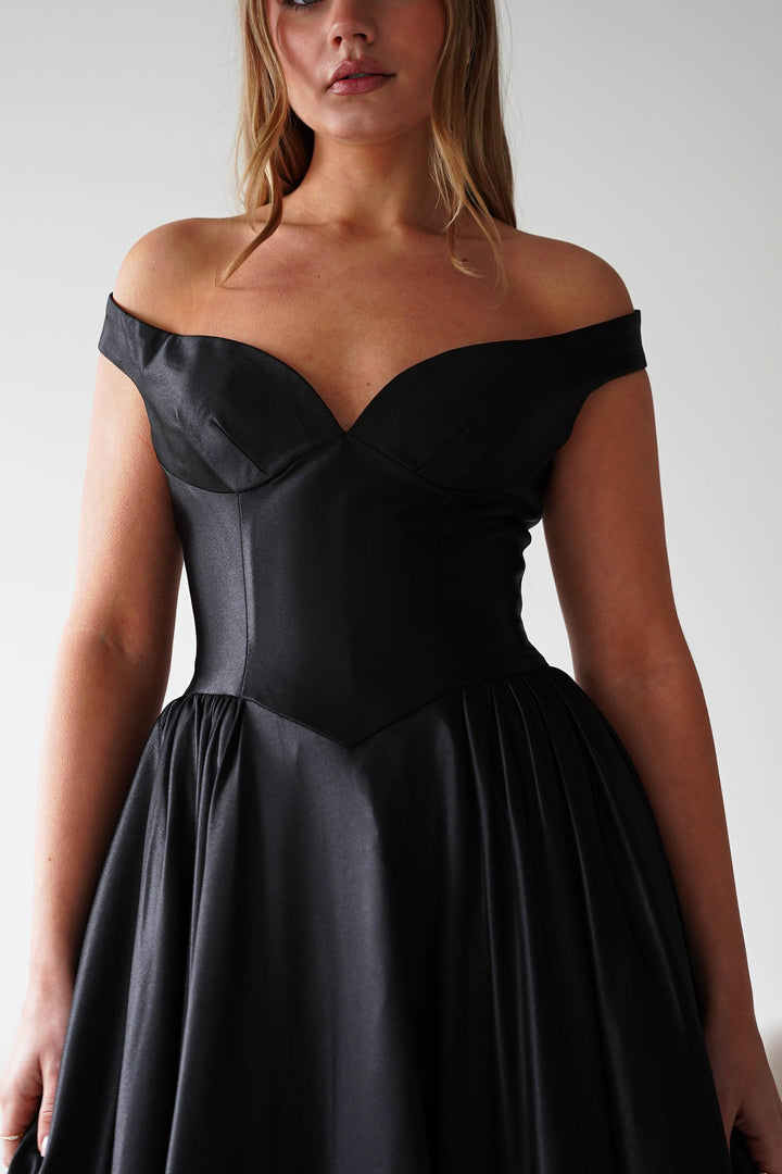 Irenia Off The Shoulder Structured Maxi Gown | Black