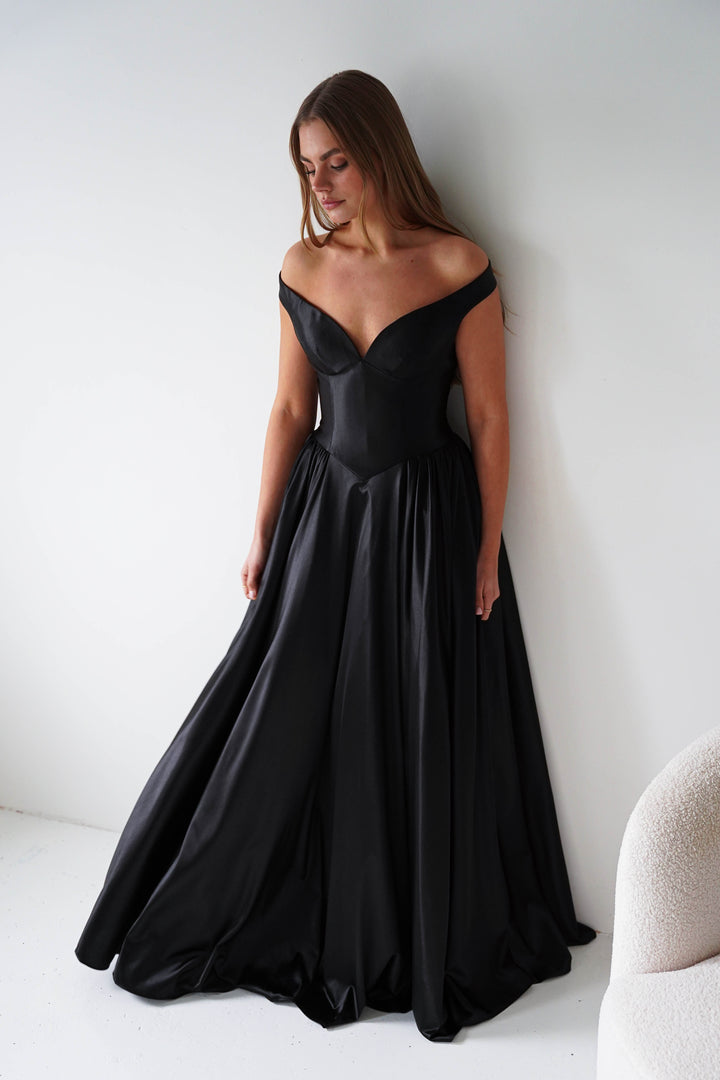 Irenia Off The Shoulder Structured Maxi Gown | Black