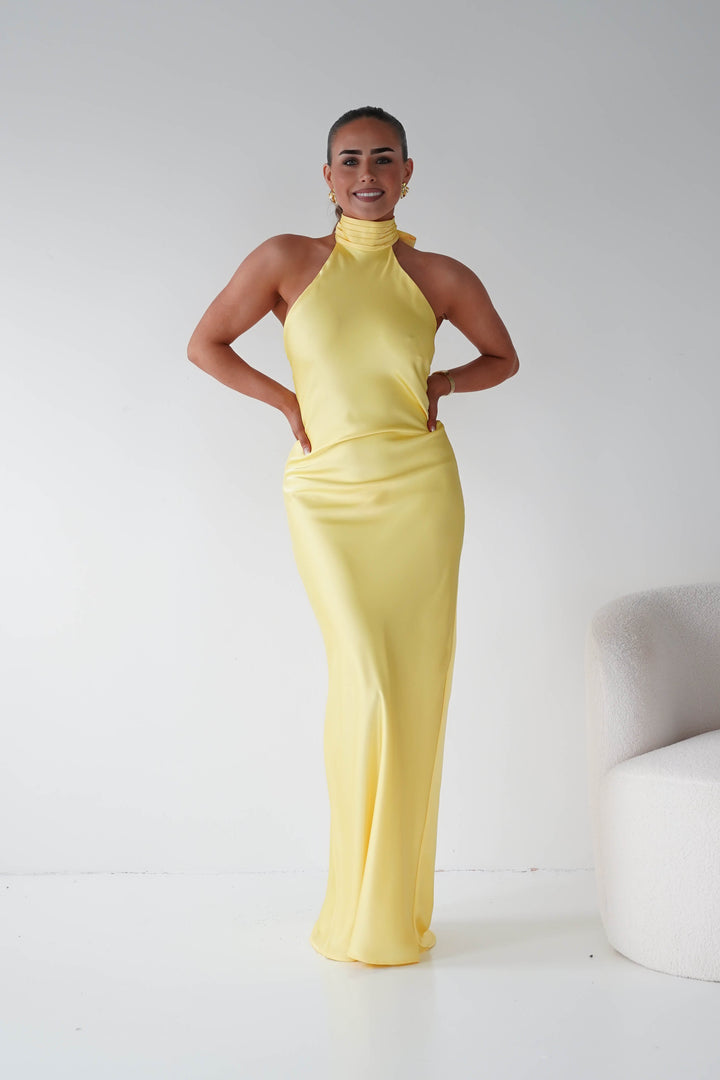 Isla Halterneck Maxi Slip Dress | Yellow