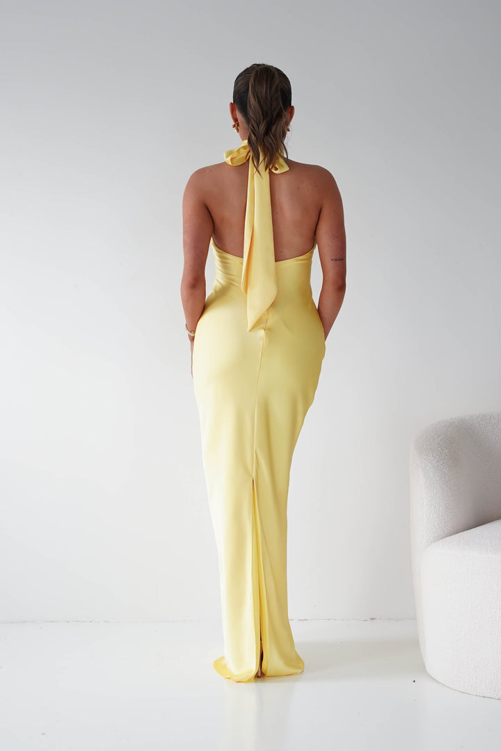 Isla Halterneck Maxi Slip Dress | Yellow
