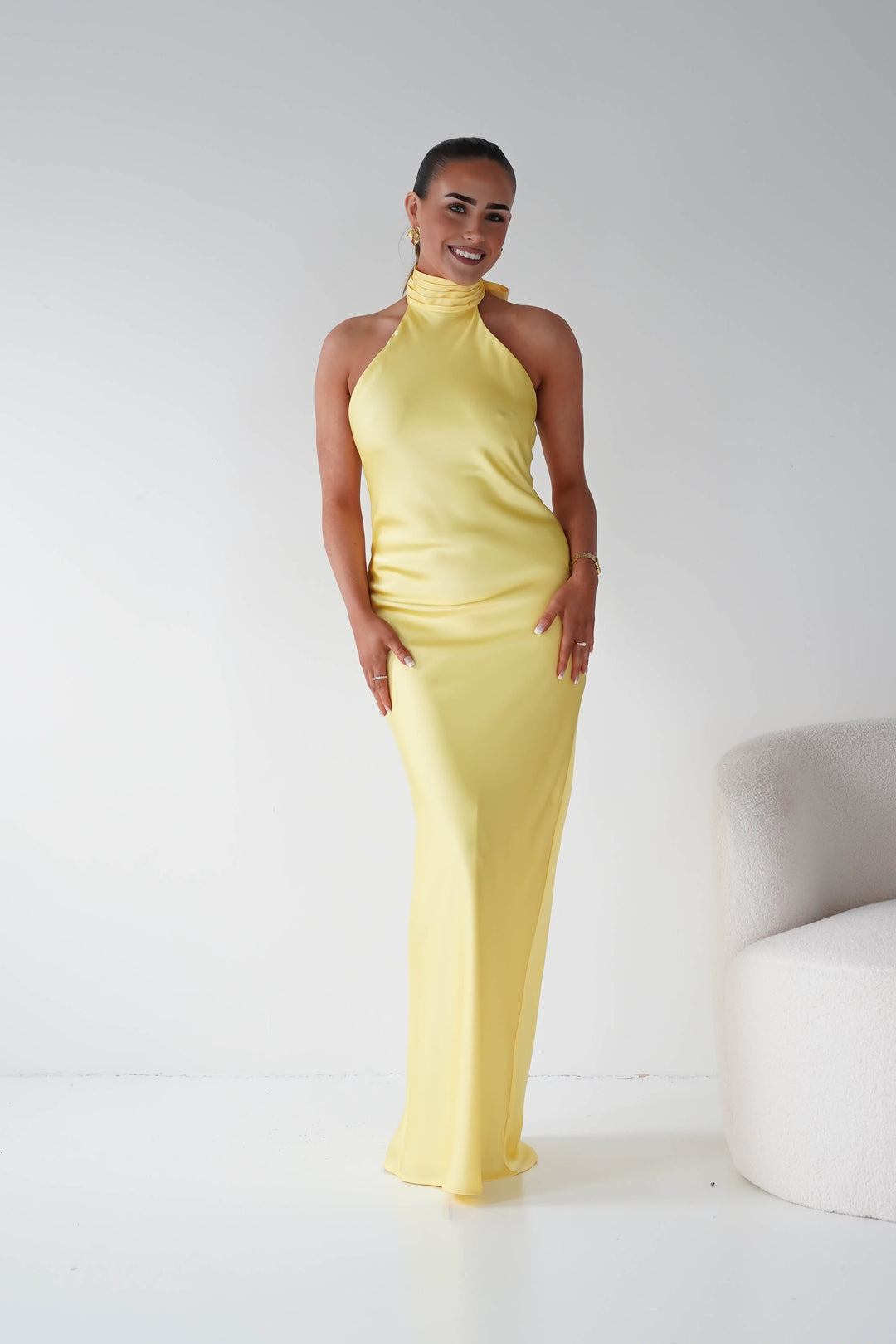 Isla Halterneck Maxi Slip Dress | Yellow