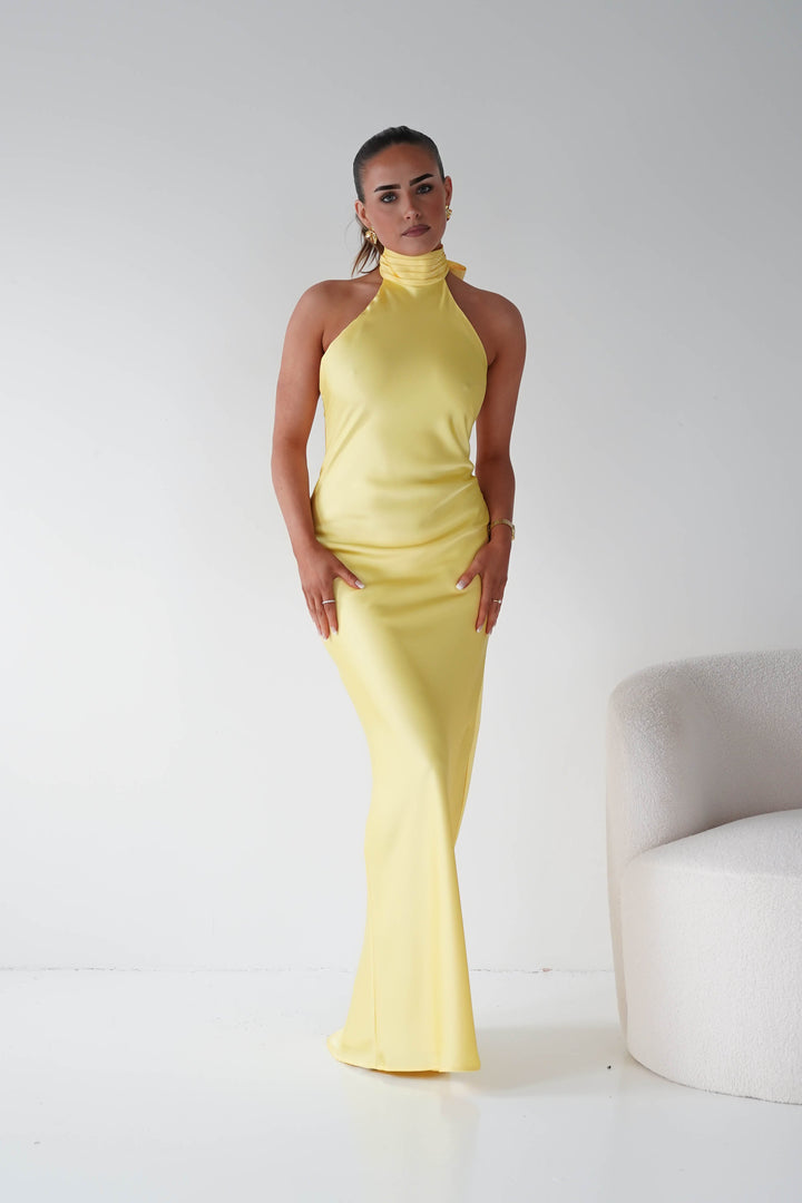 Isla Halterneck Maxi Slip Dress | Yellow