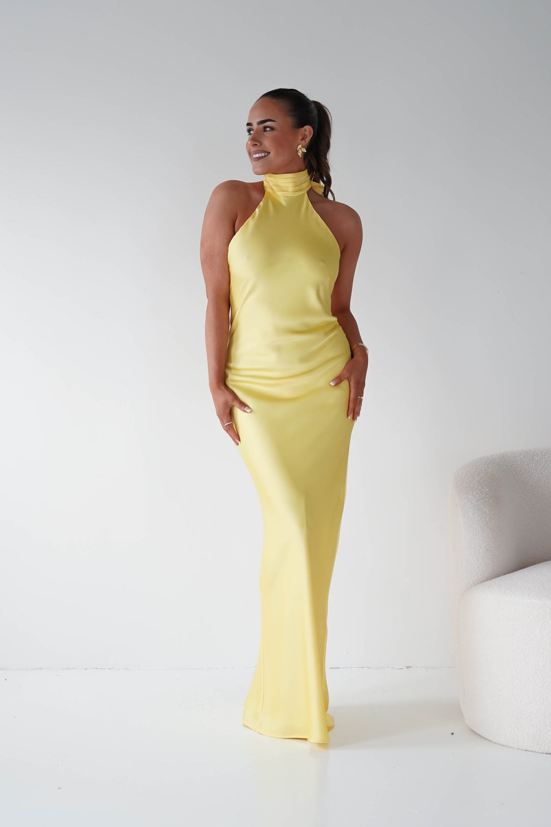 Isla Halterneck Maxi Slip Dress | Yellow