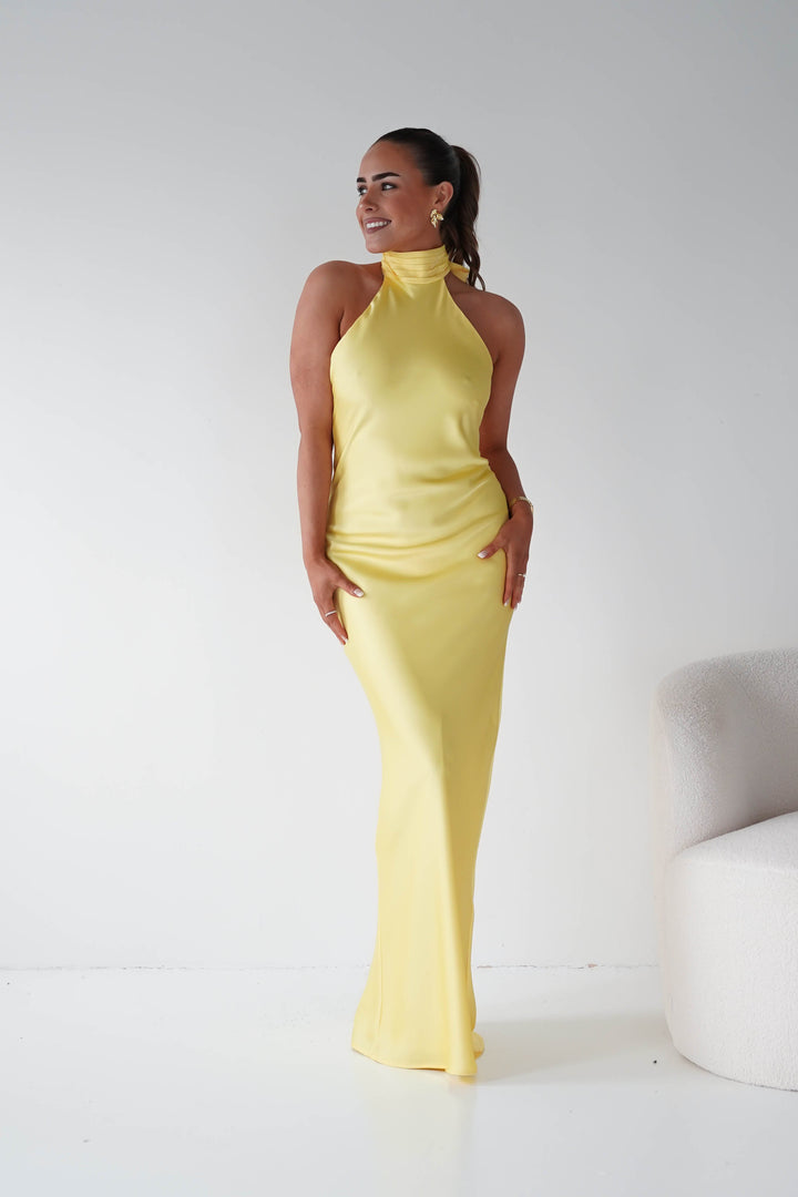 Isla Halterneck Maxi Slip Dress | Yellow