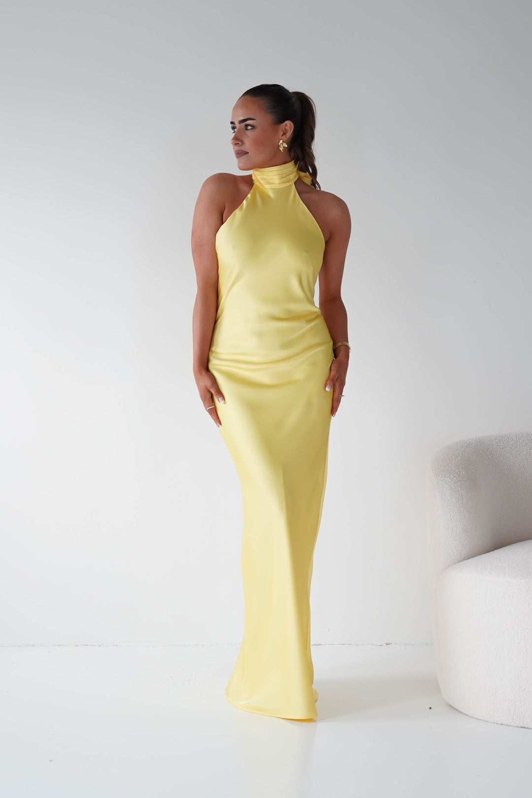 Isla Halterneck Maxi Slip Dress | Yellow