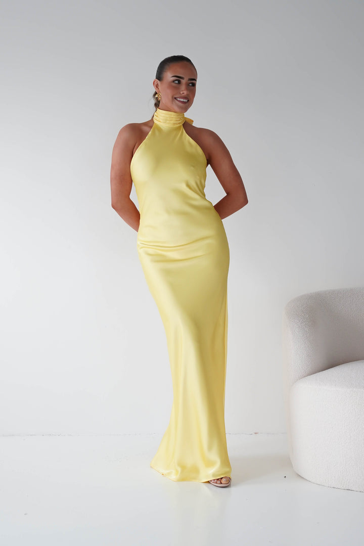 Isla Halterneck Maxi Slip Dress | Yellow