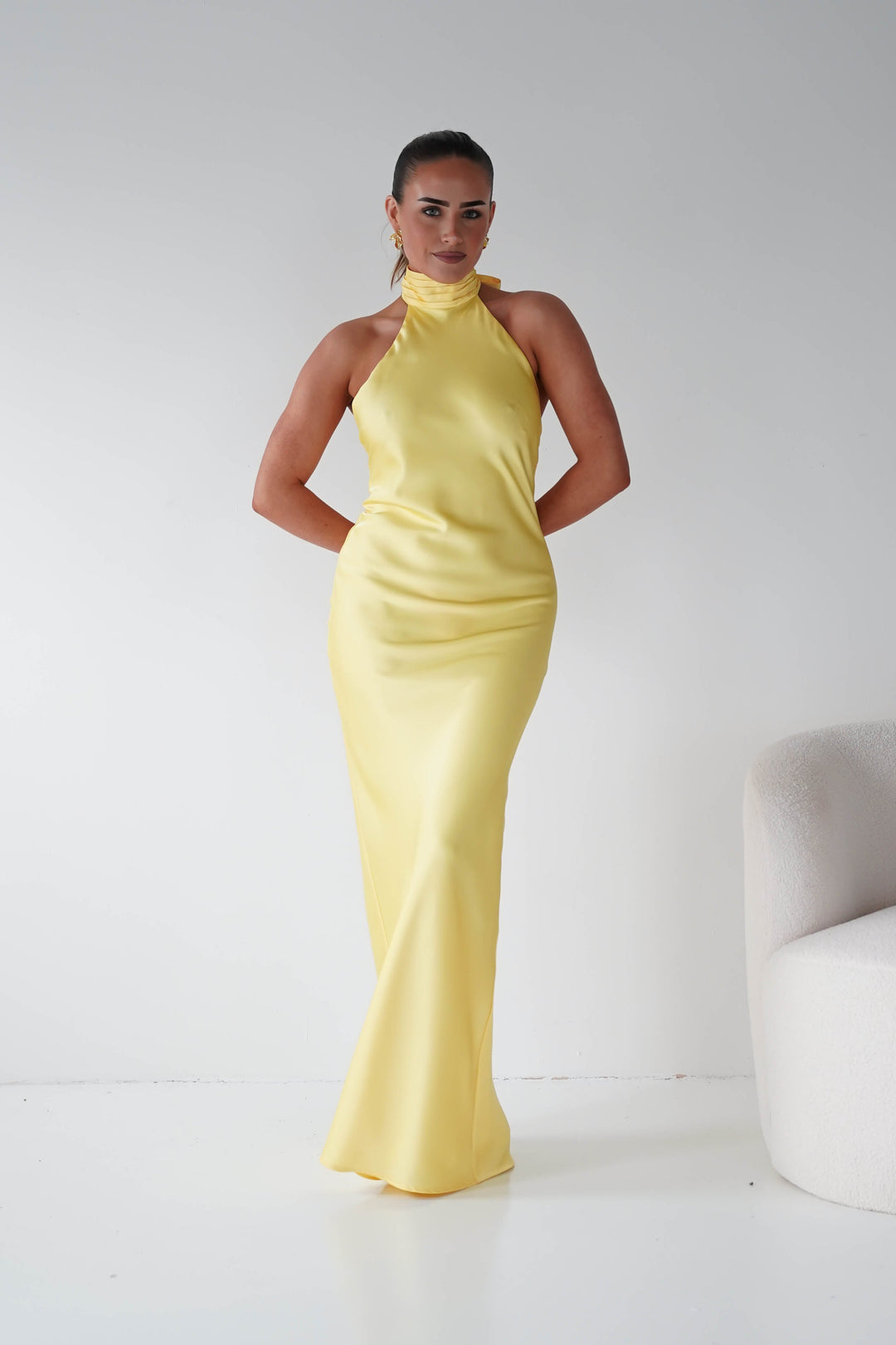 Isla Halterneck Maxi Slip Dress | Yellow