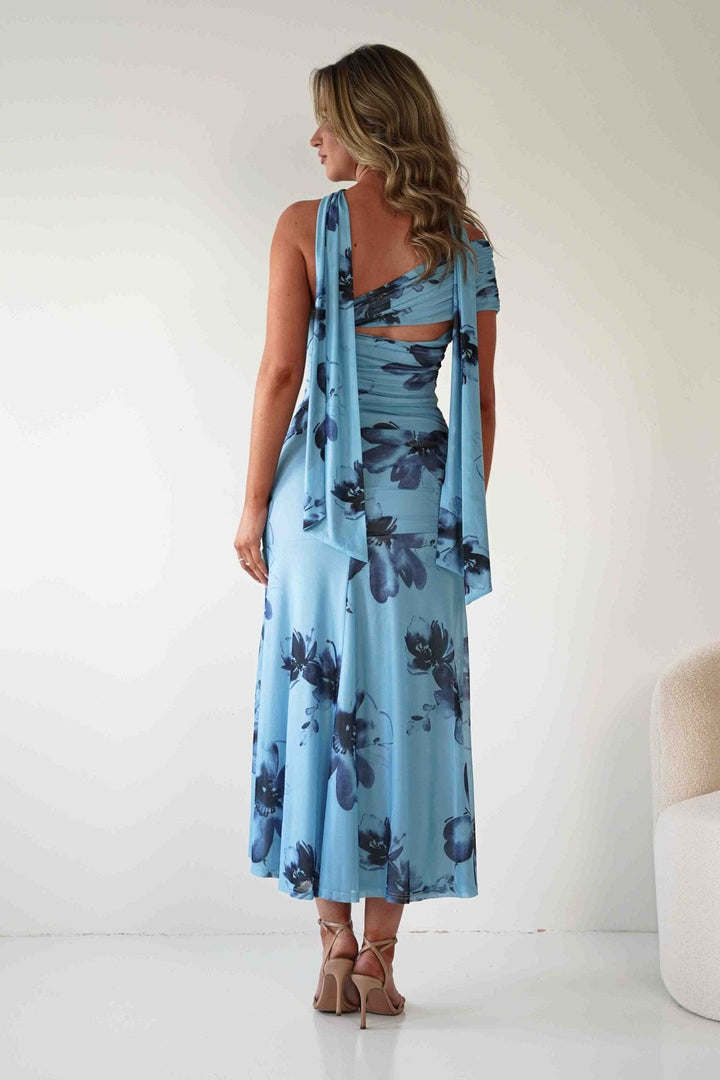 Noelani Floral Mesh Scarf Maxi Dress | Blue