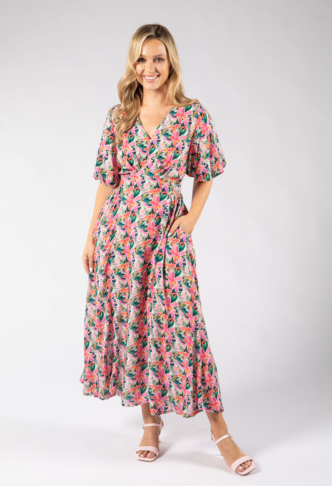 Zia Puff Sleeve Floral Midi Dress