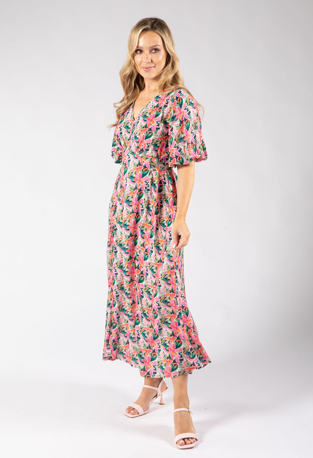 Zia Puff Sleeve Floral Midi Dress