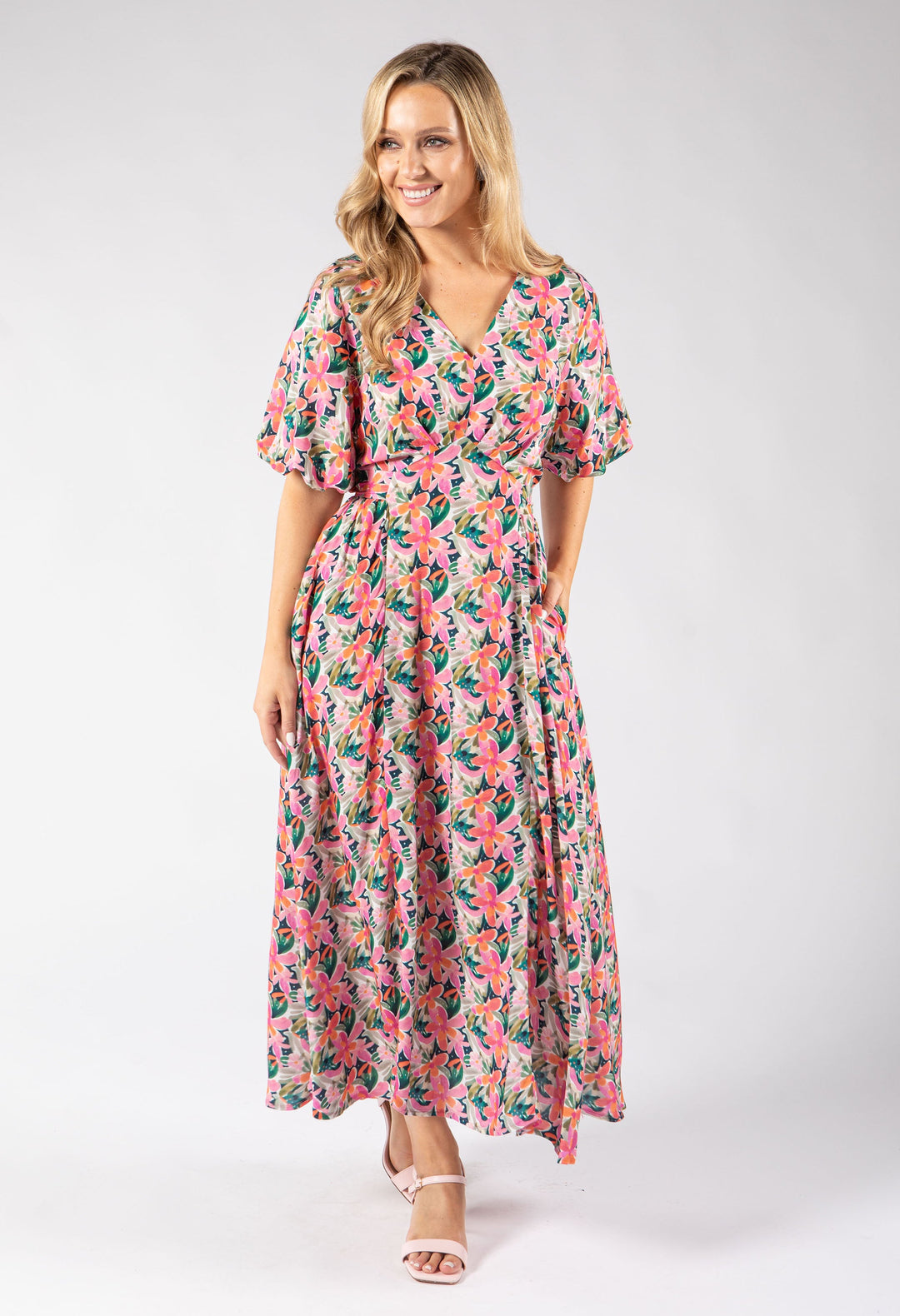 Zia Puff Sleeve Floral Midi Dress