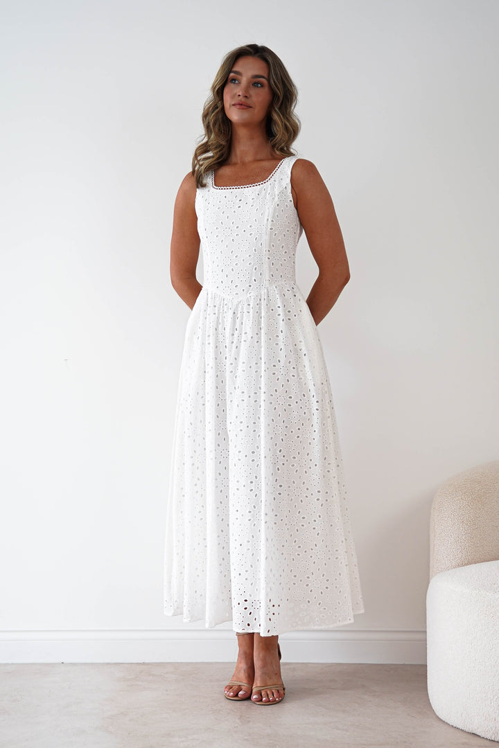 Petal Skater Cotton Maxi Dress | White