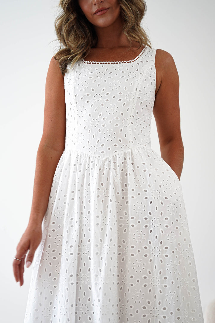 Petal Skater Cotton Maxi Dress | White