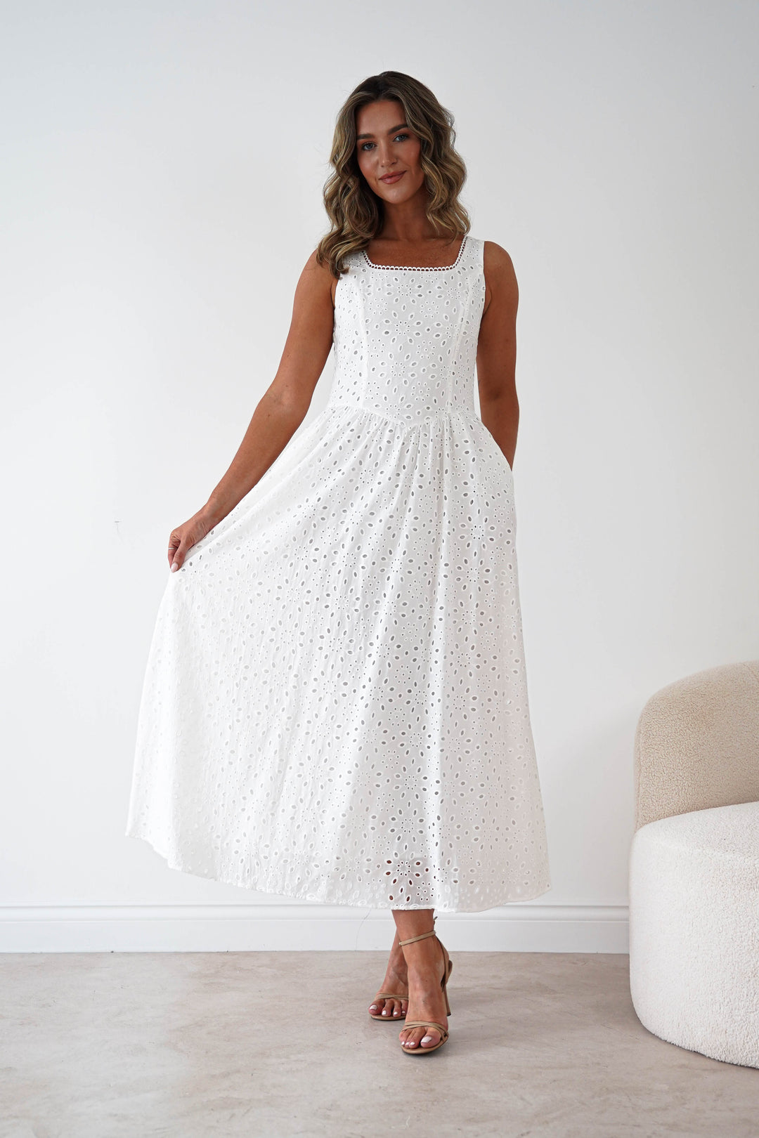 Petal Skater Cotton Maxi Dress | White