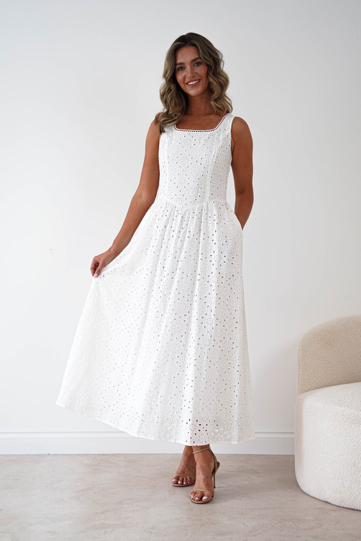 Petal Skater Cotton Maxi Dress | White