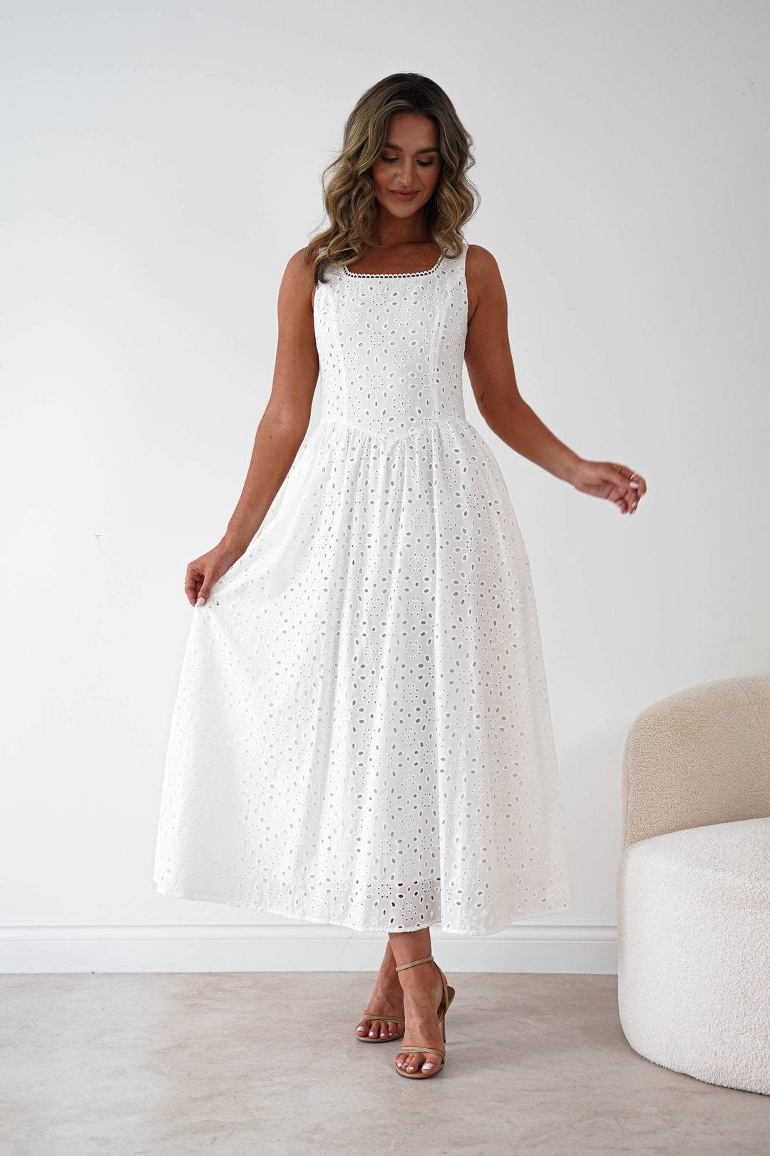 Petal Skater Cotton Maxi Dress | White