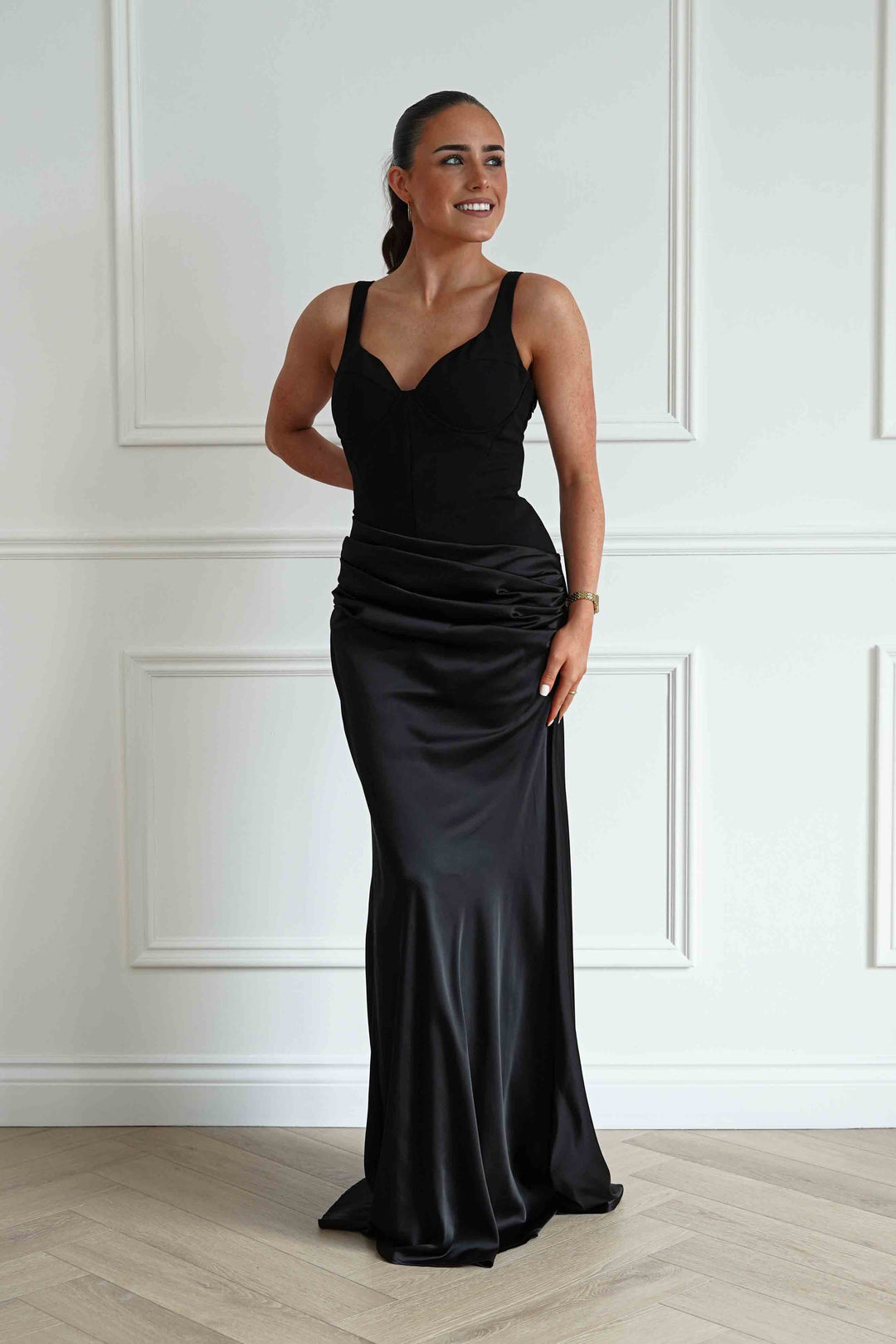 Rachel Structured Draped Maxi Dress | Black