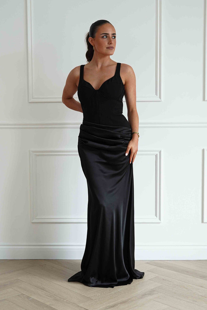 Rachel Structured Draped Maxi Dress | Black