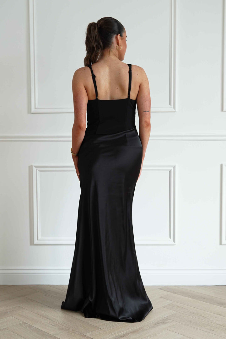 Rachel Structured Draped Maxi Dress | Black