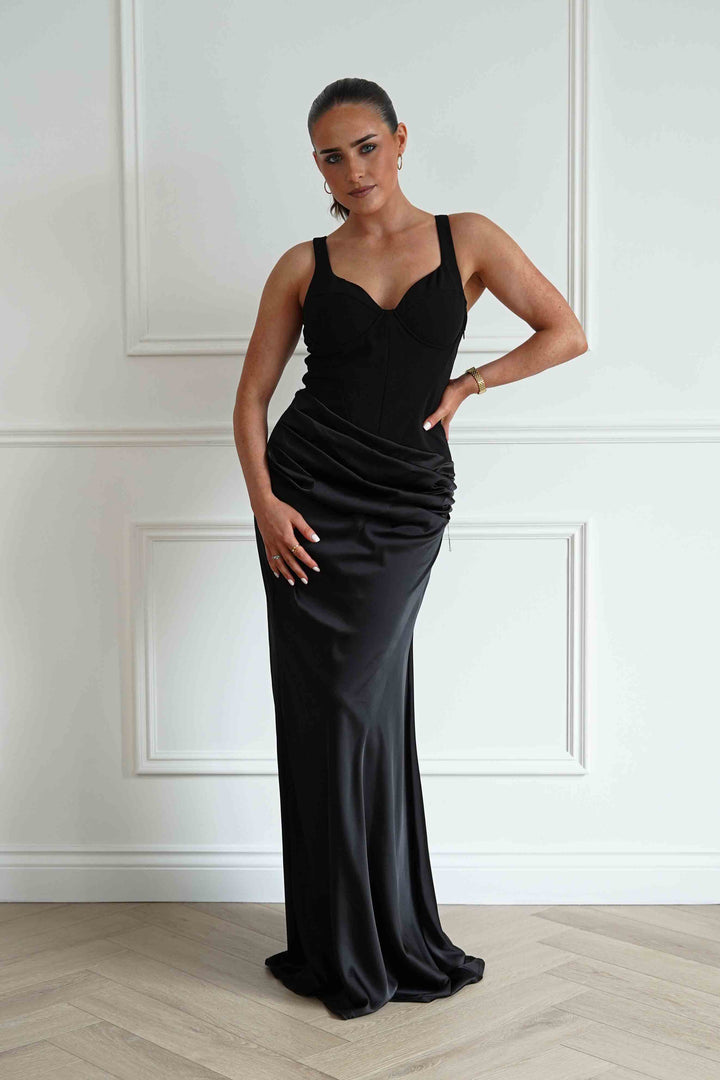 Rachel Structured Draped Maxi Dress | Black