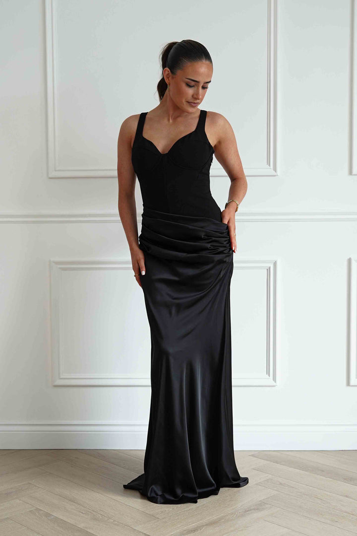Rachel Structured Draped Maxi Dress | Black