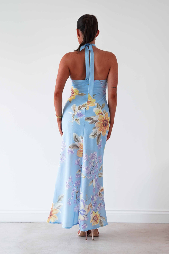 Siara Floral Halterneck Midi Dress | Blue
