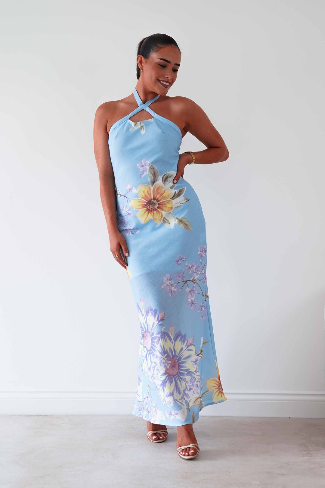 Siara Floral Halterneck Midi Dress | Blue