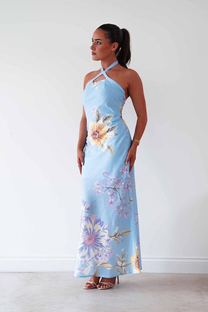 Siara Floral Halterneck Midi Dress | Blue