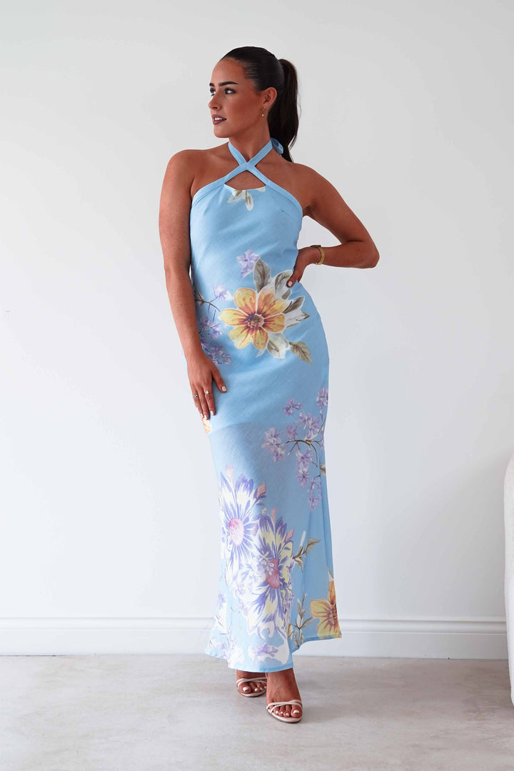 Siara Floral Halterneck Midi Dress | Blue