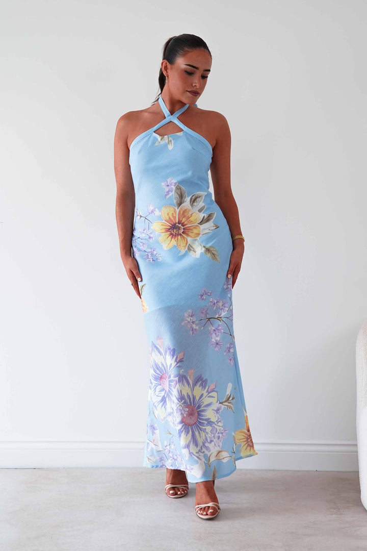 Siara Floral Halterneck Midi Dress | Blue