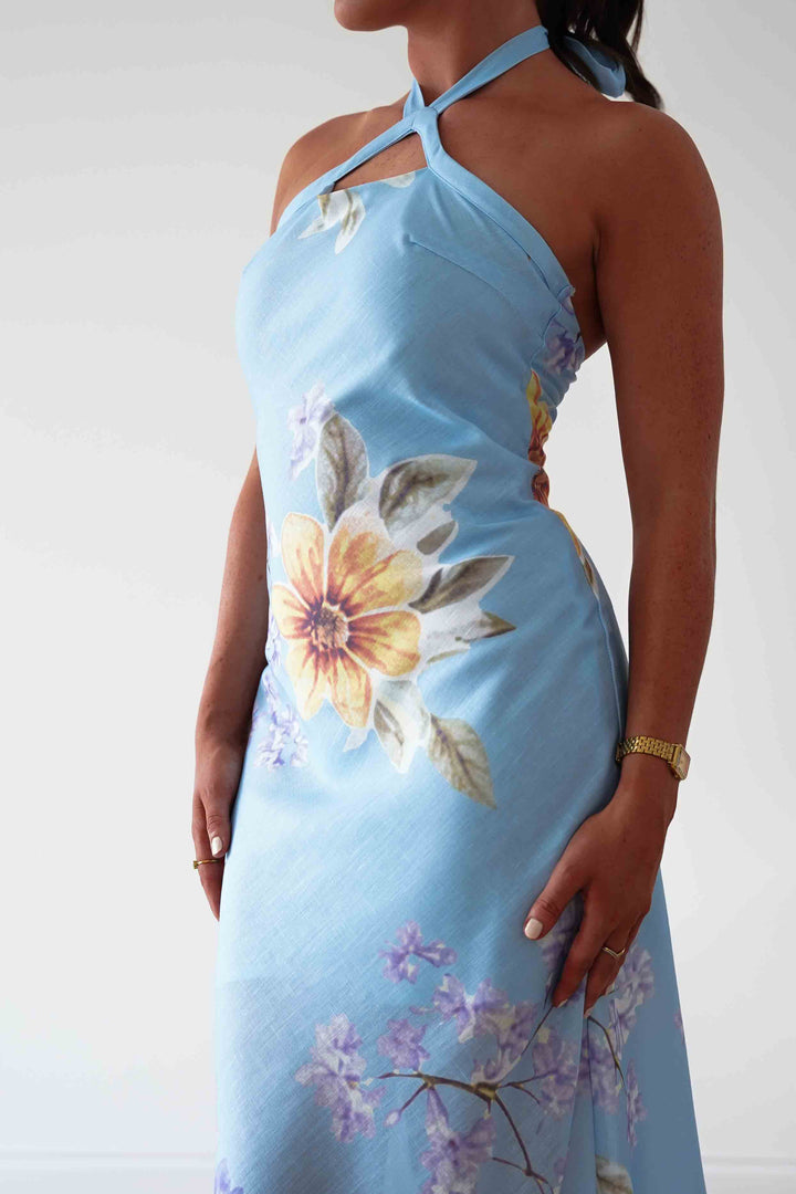 Siara Floral Halterneck Midi Dress | Blue