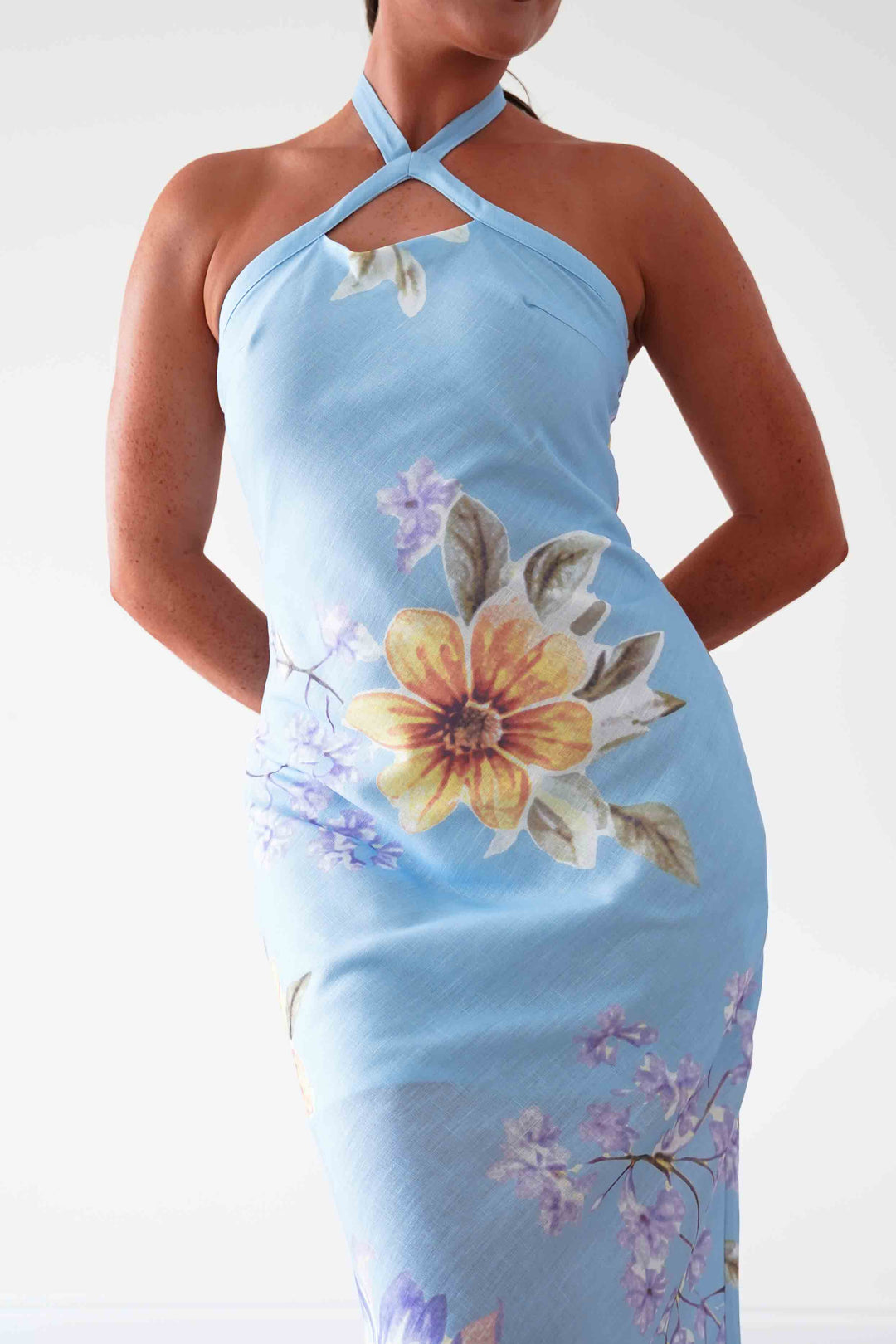 Siara Floral Halterneck Midi Dress | Blue