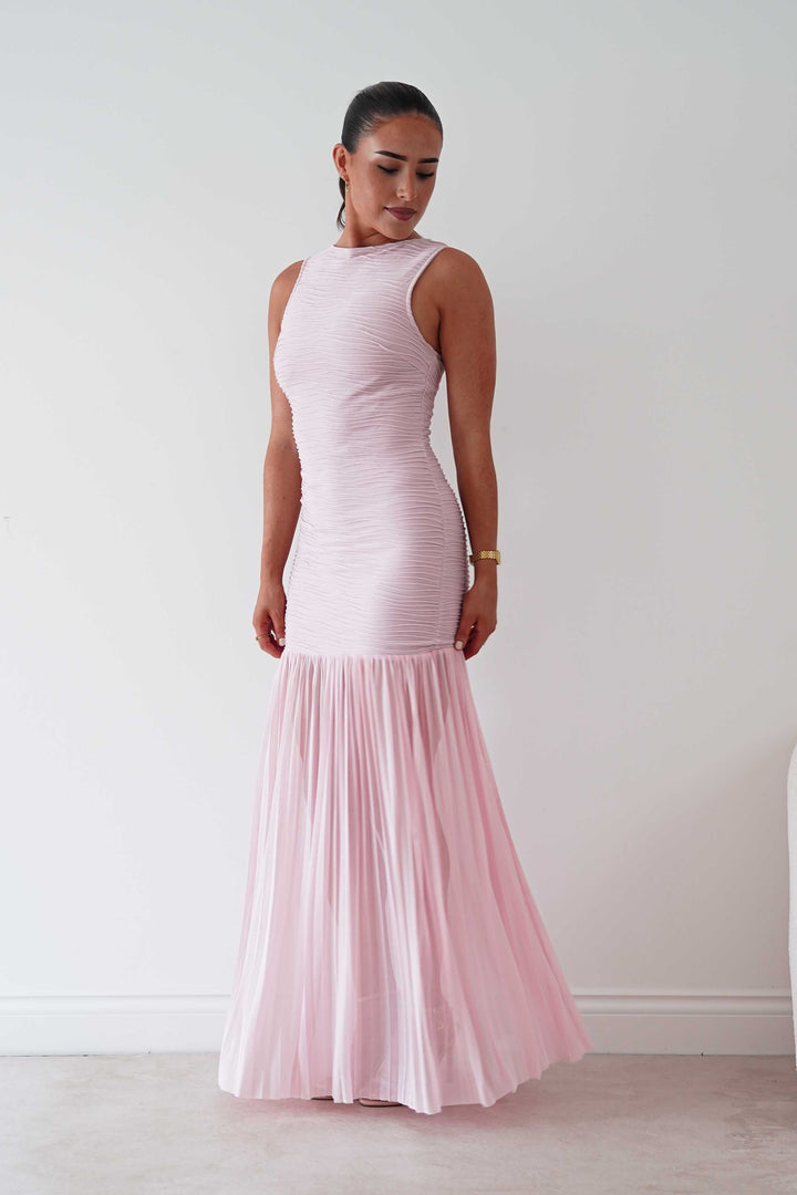 Skye Textured Pleated Hem Midi Dress | Blush Pink