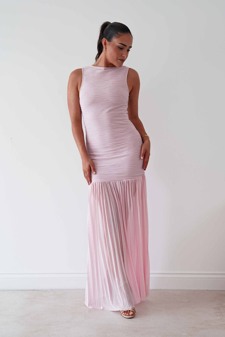Skye Textured Pleated Hem Midi Dress | Blush Pink