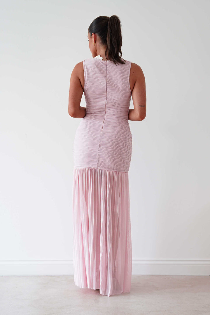 Skye Textured Pleated Hem Midi Dress | Blush Pink
