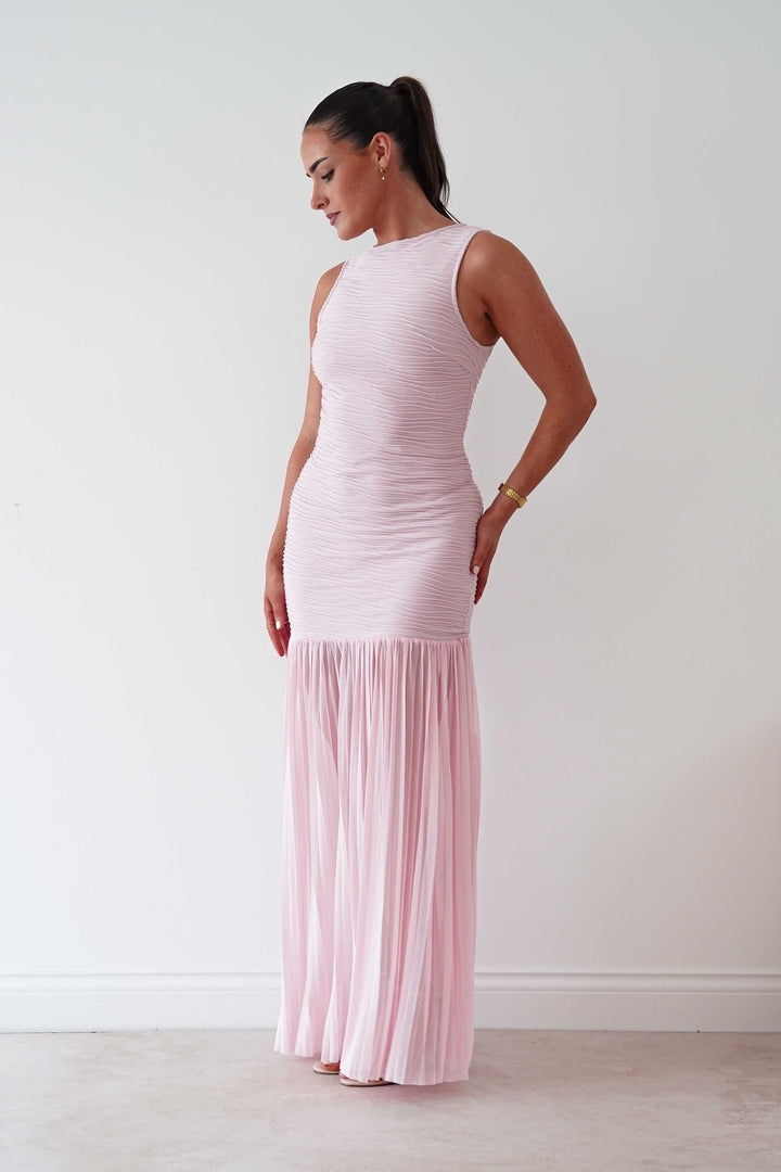 Skye Textured Pleated Hem Midi Dress | Blush Pink